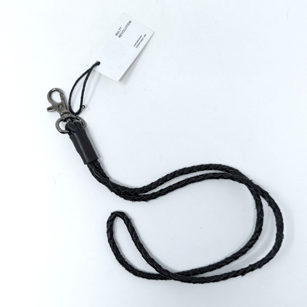 Leather long keychain - Black braided